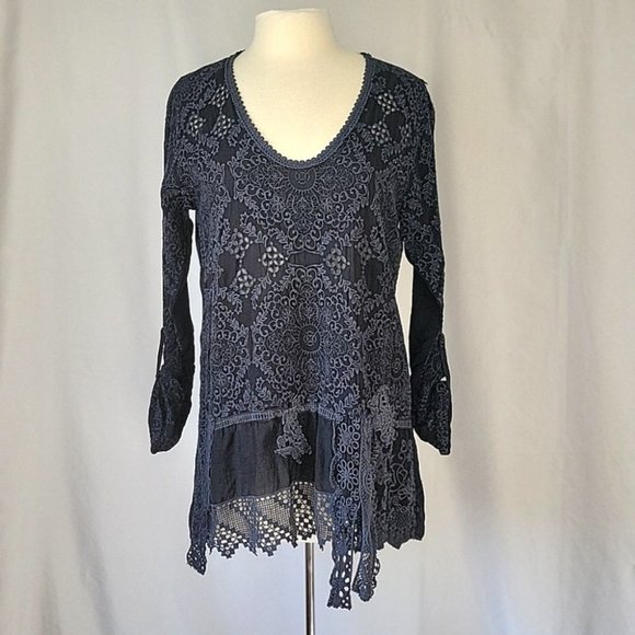 Johnny Was Embroidered Eyelet Lace Boho Tunic Black Size Small - Picture 3 of 11